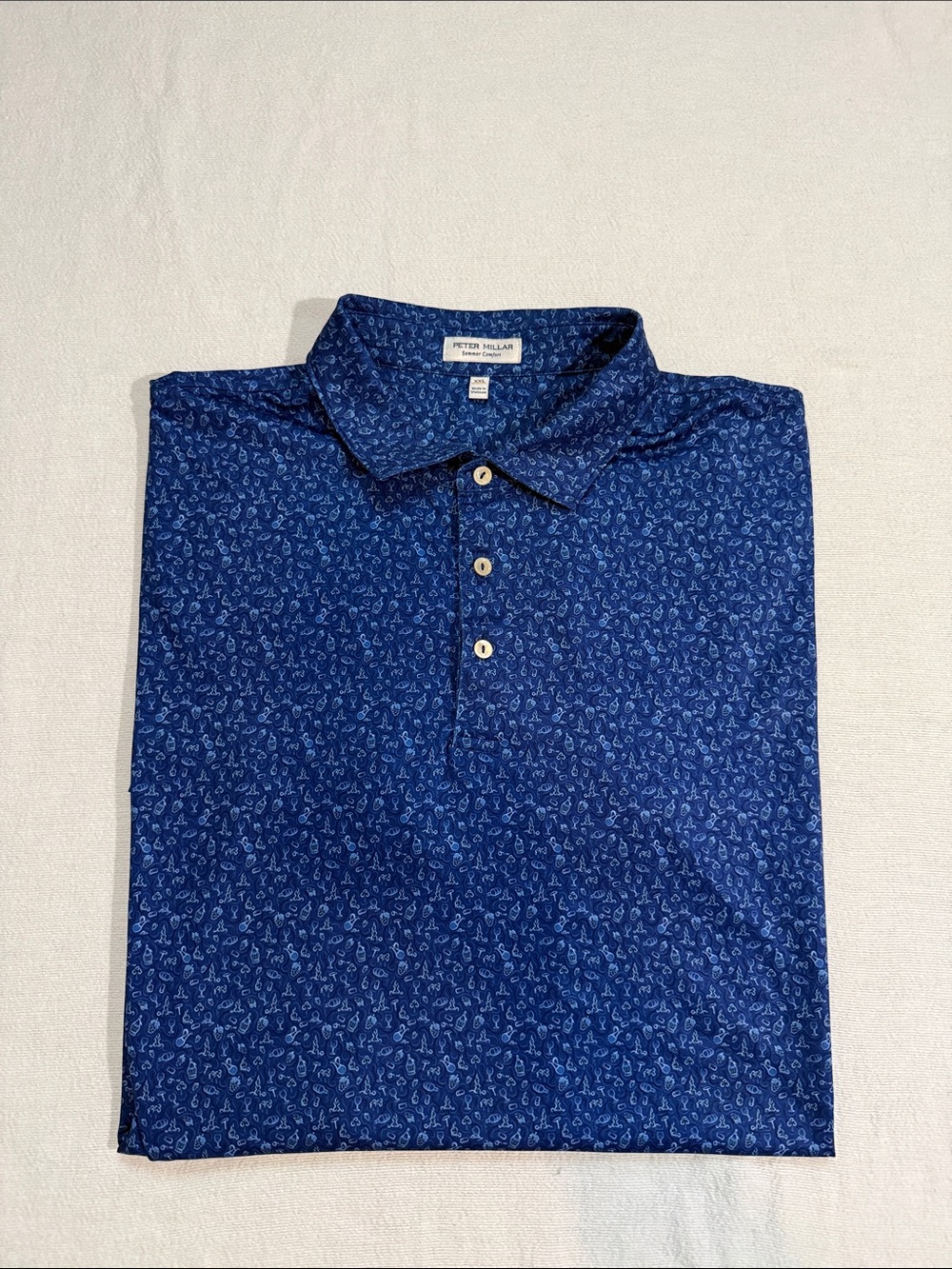 Peter Millar Navy Blue Micro-Paisley Performance Polo